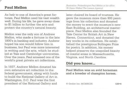 1994-01 Grolier Story of America #128.4 Paul Mellon Back