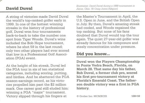 1994-01 Grolier Story of America Cards #128.18 David Duval Back