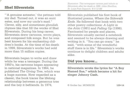 1994-01 Grolier Story of America Cards #129.14 Shel Silverstein Back