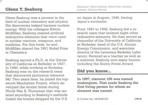 1994-01 Grolier Story of America Cards #130.8 Glenn T. Seaborg Back