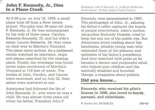1994-01 Grolier Story of America #130.16 John F. Kennedy Jr., Dies in a Plane Crash Back