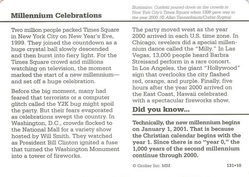 1994-01 Grolier Story of America #131.10 Millennium Celebrations Back