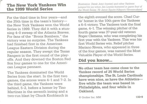 1994-01 Grolier Story of America #132.9 The New York Yankees Win the 1999 World Series Back