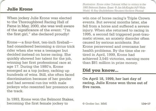 1994-01 Grolier Story of America #134.17 Julie Krone Back