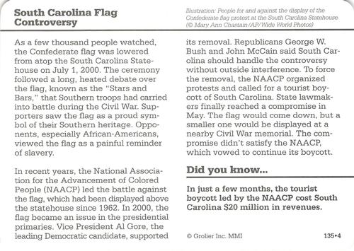1994-01 Grolier Story of America Cards #135.4 South Carolina Flag Controversy Back