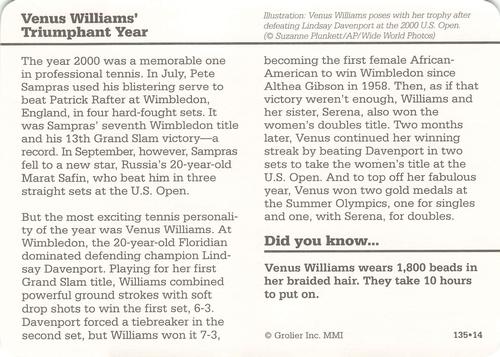 1994-01 Grolier Story of America Cards #135.14 Venus Williams' Triumphant Year Back