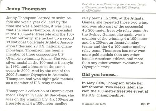 1994-01 Grolier Story of America #135.17 Jenny Thompson Back