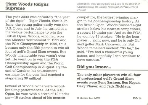 1994-01 Grolier Story of America Cards #136.14 Tiger Woods Reigns Supreme Back