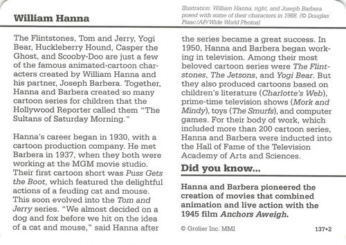 1994-01 Grolier Story of America #137.2 William Hanna Back