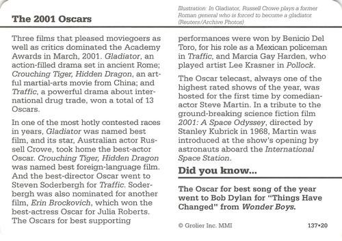 1994-01 Grolier Story of America #137.20 The 2001 Oscars Back