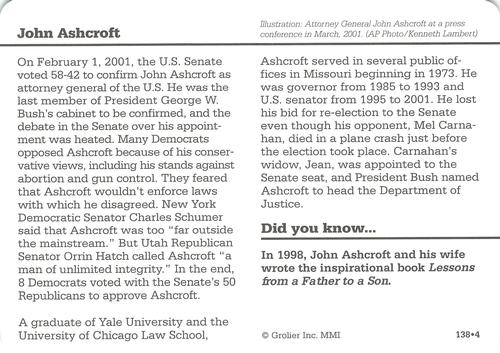 1994-01 Grolier Story of America #138.4 John Ashcroft Back