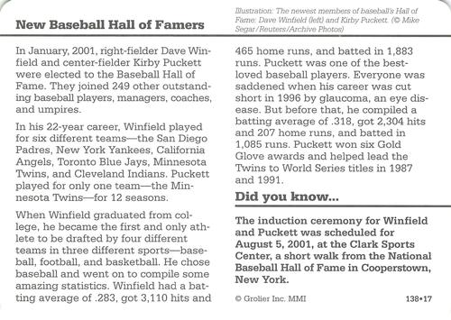 1994-01 Grolier Story of America #138.17 New Baseball Hall of Famers Back