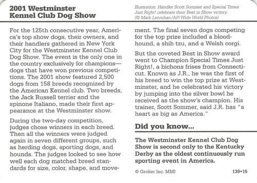 1994-01 Grolier Story of America #139.15 2001 Westminster Kennel Club Dog Show Back