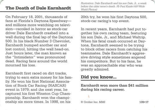 1994-01 Grolier Story of America #139.17 Death of Dale Earnhardt Back