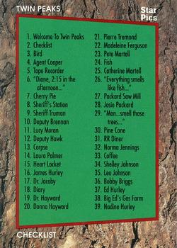 1991 Star Pics Twin Peaks - Limited Edition #2 Checklist Front