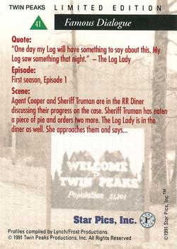 1991 Star Pics Twin Peaks - Limited Edition #41 One day my Log... Back