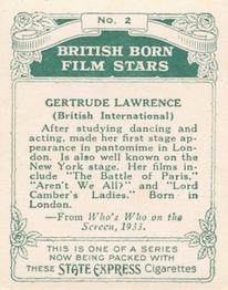 1934 Ardath Tobacco Company - British Born Film Stars - Large size #2 Gertrude Lawrence Back