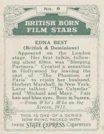 1934 Ardath Tobacco Company - British Born Film Stars - Large size #8 Edna Best Back