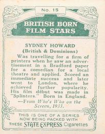 1934 Ardath Tobacco Company - British Born Film Stars - Large size #15 Sydney Howard Back