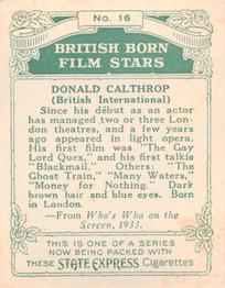 1934 Ardath Tobacco Company - British Born Film Stars - Large size #16 Donald Calthrop Back