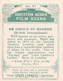 1934 Ardath Tobacco Company - British Born Film Stars - Large size #21 Sir Gerald Du Maurier Back