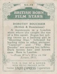 1934 Ardath Tobacco Company - British Born Film Stars - Large size #29 Dorothy Bouchier Back