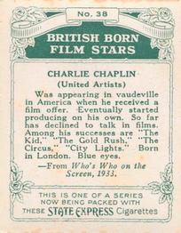 1934 Ardath Tobacco Company - British Born Film Stars - Large size #38 Charlie Chaplin Back