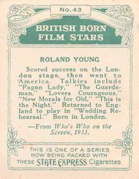 1934 Ardath Tobacco Company - British Born Film Stars - Large size #43 Roland Young Back