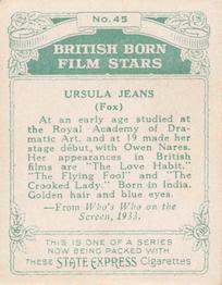 1934 Ardath Tobacco Company - British Born Film Stars - Large size #45 Ursula Jeans Back