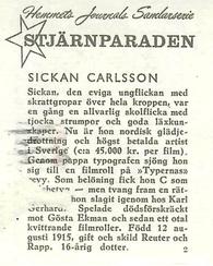 1956-62 Hemmets Journal Stjarnparaden #2 Sickan Carlsson Back
