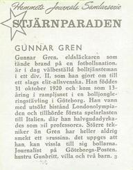 1956-62 Hemmets Journal Stjarnparaden #3 Gunnar Gren Back