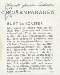 1956-62 Hemmets Journal Stjarnparaden #34 Burt Lancaster Back