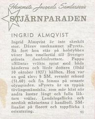 1956-62 Hemmets Journal Stjarnparaden #41 Ingrid Almqvist Back