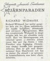 1956-62 Hemmets Journal Stjarnparaden #61 Richard Widmark Back