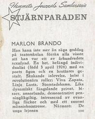 1956-62 Hemmets Journal Stjarnparaden #100 Marlon Brando Back