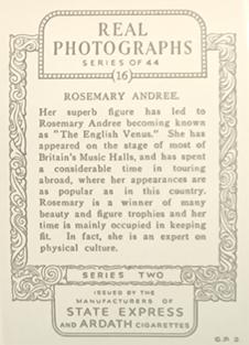 1937 Ardath Real Photographs (Series 2) #16 Rosemary Andree Back