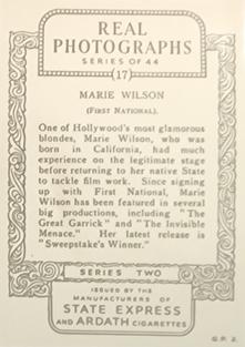 1937 Ardath Real Photographs (Series 2) #17 Marie Wilson Back