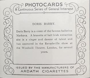 1939 Ardath Photocards - Group M (Large) #NNO Doris Barry Back