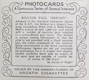 1939 Ardath Photocards - Group M (Large) #NNO Boulton Paul  