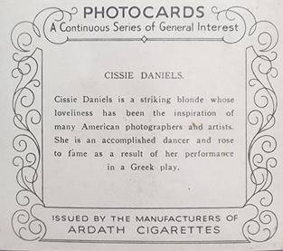 1939 Ardath Photocards - Group M (Large) #NNO Cissie Daniels Back