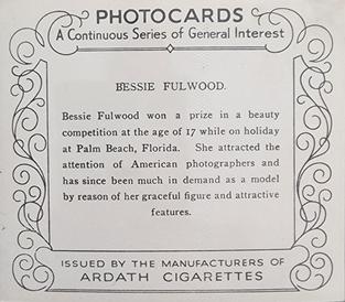 1939 Ardath Photocards - Group M (Large) #NNO Bessie Fulwood Back