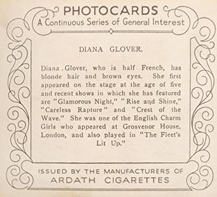 1939 Ardath Photocards - Group M (Large) #NNO Diana Glover Back