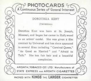 1939 Ardath Photocards - Group M (Large) #NNO Dorothea Kent Back
