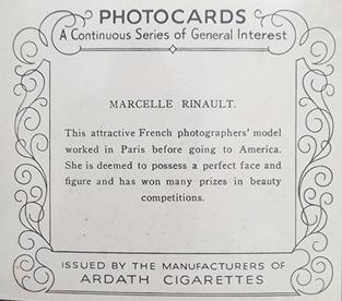 1939 Ardath Photocards - Group M (Large) #NNO Marcelle Rinault Back