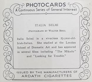 1939 Ardath Photocards - Group M (Large) #NNO Italia Selmi Back