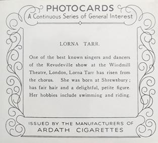 1939 Ardath Photocards - Group M (Large) #NNO Lorna Tarr Back