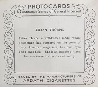 1939 Ardath Photocards - Group M (Large) #NNO Lilian Thorpe Back