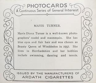 1939 Ardath Photocards - Group M (Large) #NNO Mavis Turner Back
