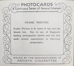 1939 Ardath Photocards - Group M (Large) #NNO Franki Whitten Back