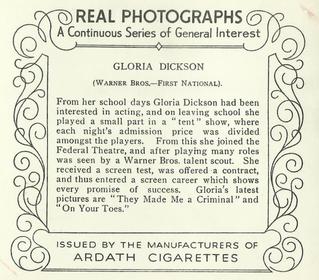 1939 Ardath Photocards - Series O #NNO Gloria Dickson Back